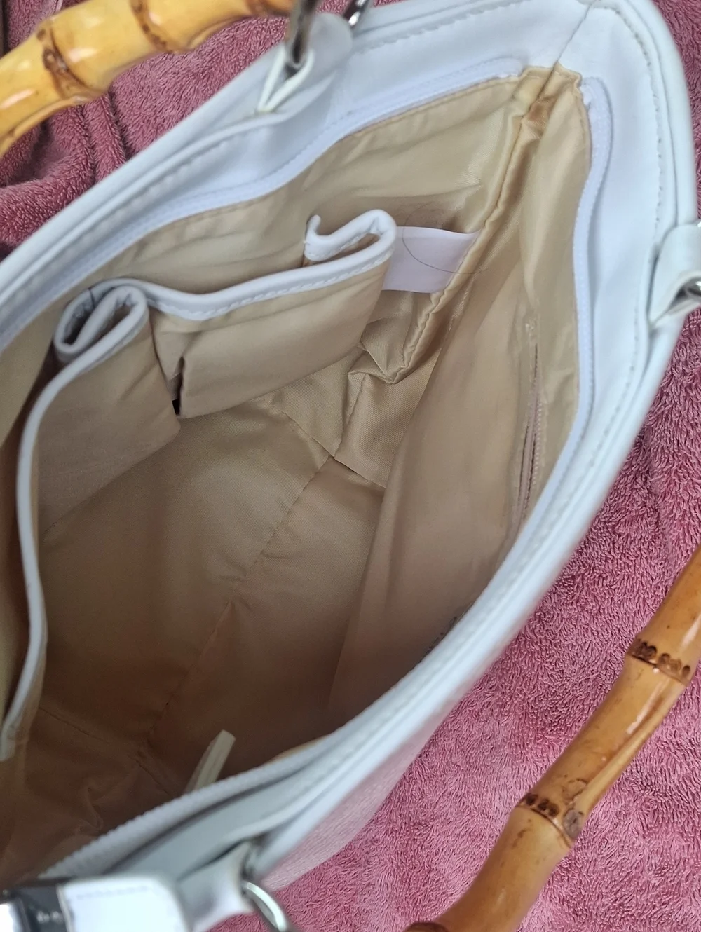 Talbots White Leather Trim Purse with Bamboo-Style Handles